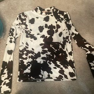 Cow print mock neck